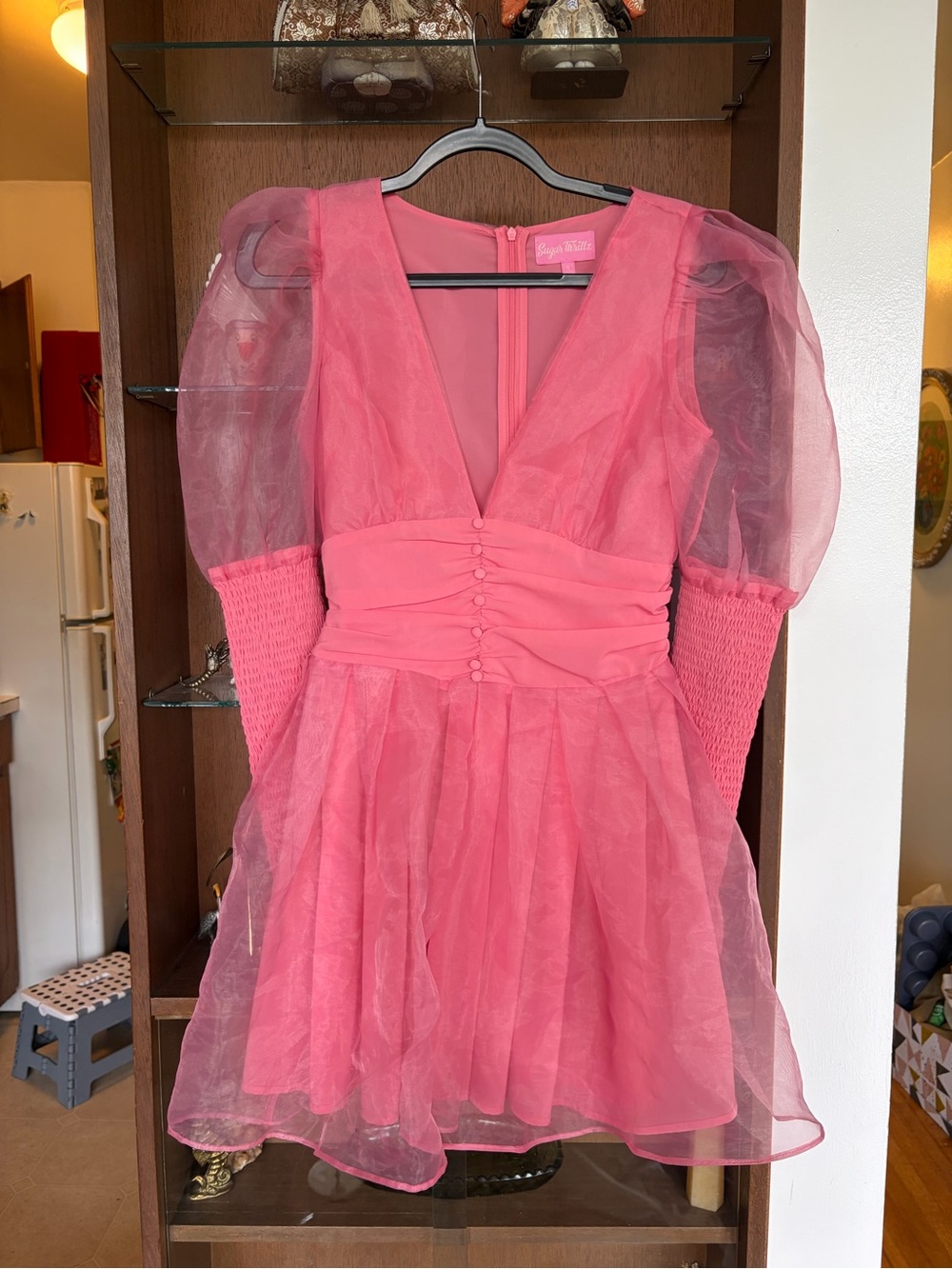 Sugar Thrillz Pink Organza Puff-Sleeve Party Dress